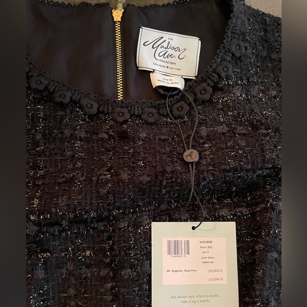KATE SPADE Madison Ave ‘Jayne' Black Crew Neck Tweed Flare Dress Size 10